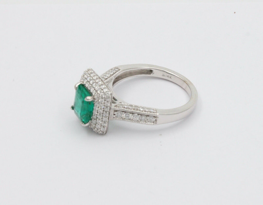 Vintage 14K White Gold Emerald Diamond Cocktail Ring