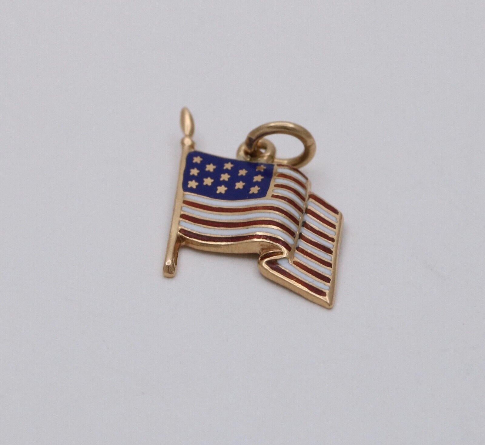 Vintage American Flag 14K Yellow Gold Enamel Pendant Charm