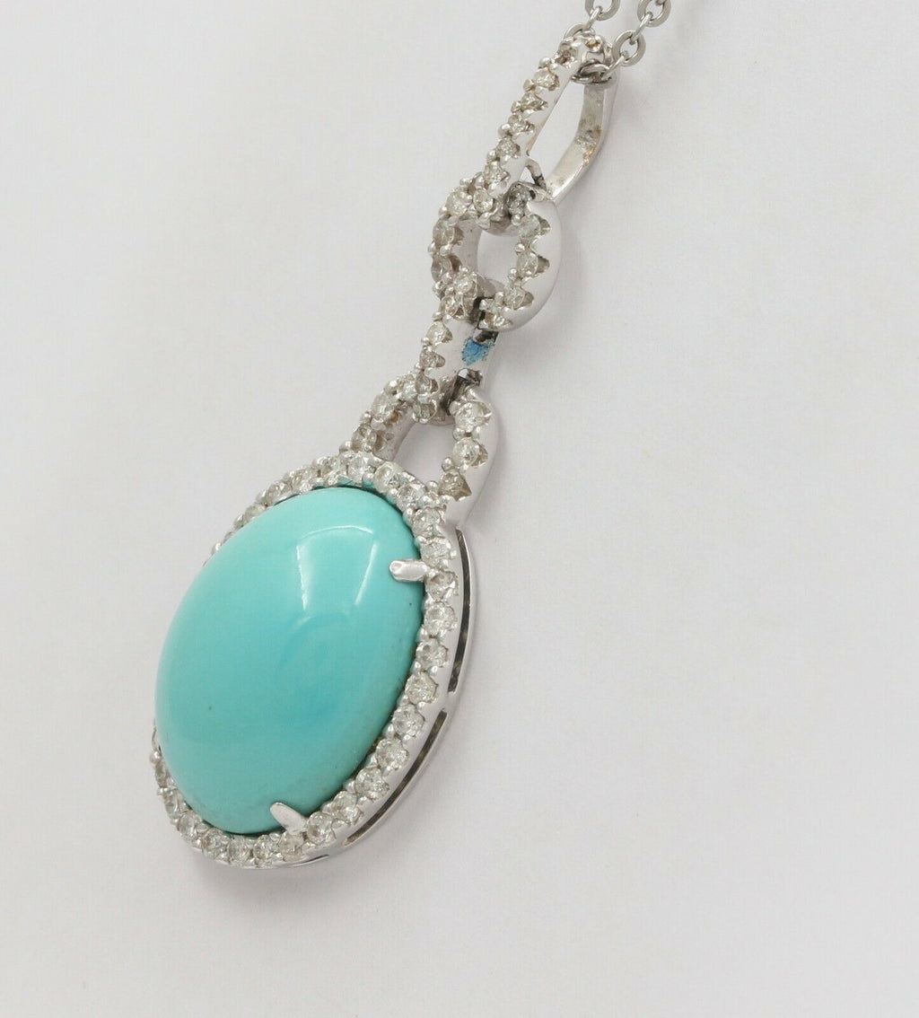 Vintage 18K White Gold Turquoise Diamond Halo Style Pendent