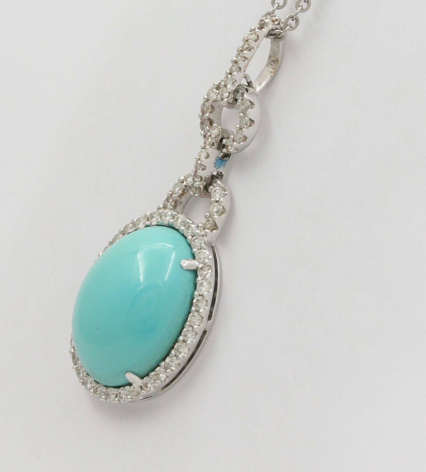 Vintage 18K White Gold Turquoise Diamond Halo Style Pendent