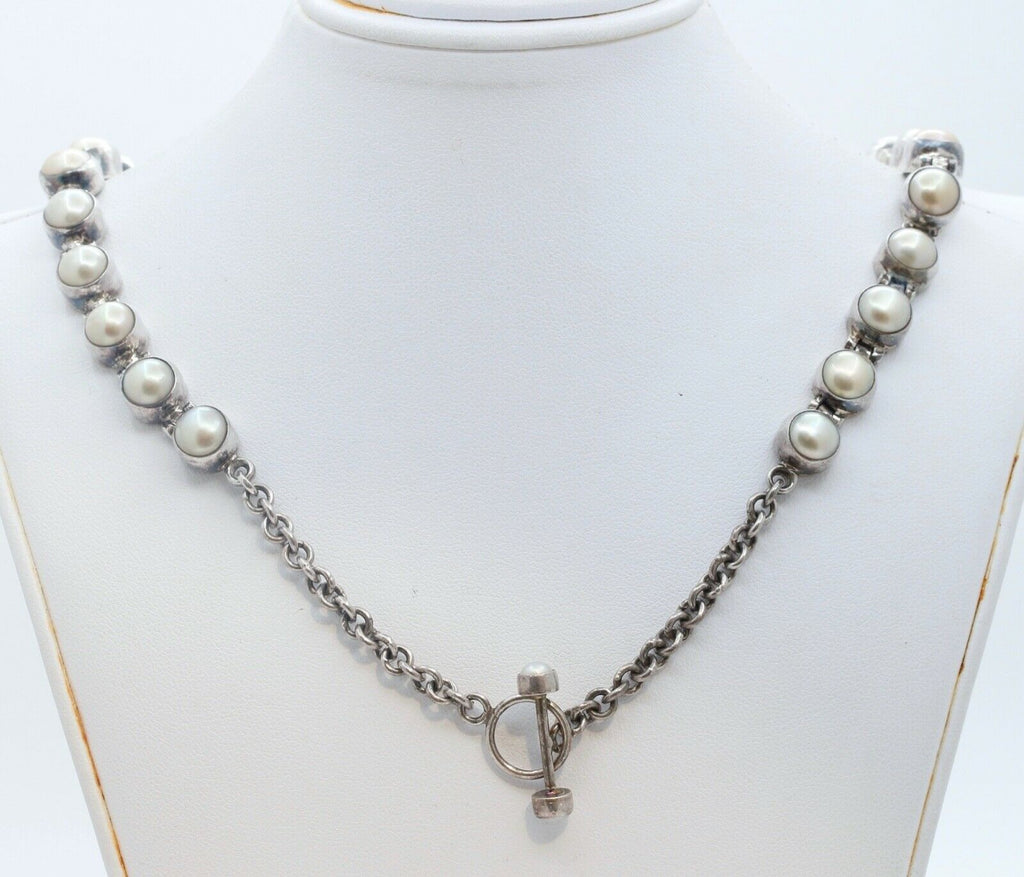 Vintage Aceloni Necklace 925 Sterling Silver and Pearls