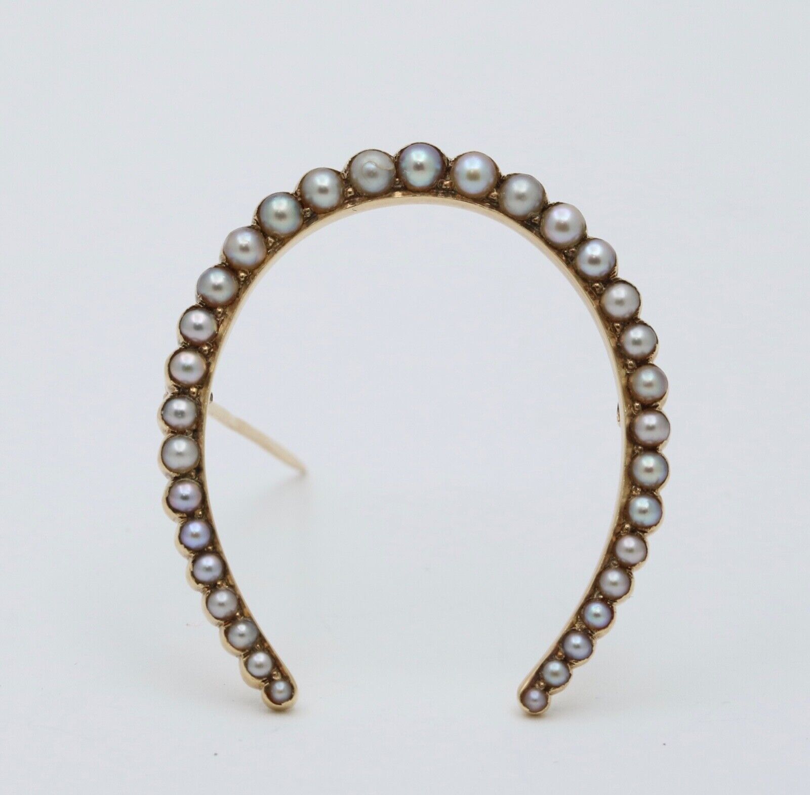 Antique Edwardian 14K Yellow Gold Pearl Horseshoe Brooch