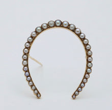 Load image into Gallery viewer, Antique Edwardian 14K Yellow Gold Pearl Horseshoe Brooch
