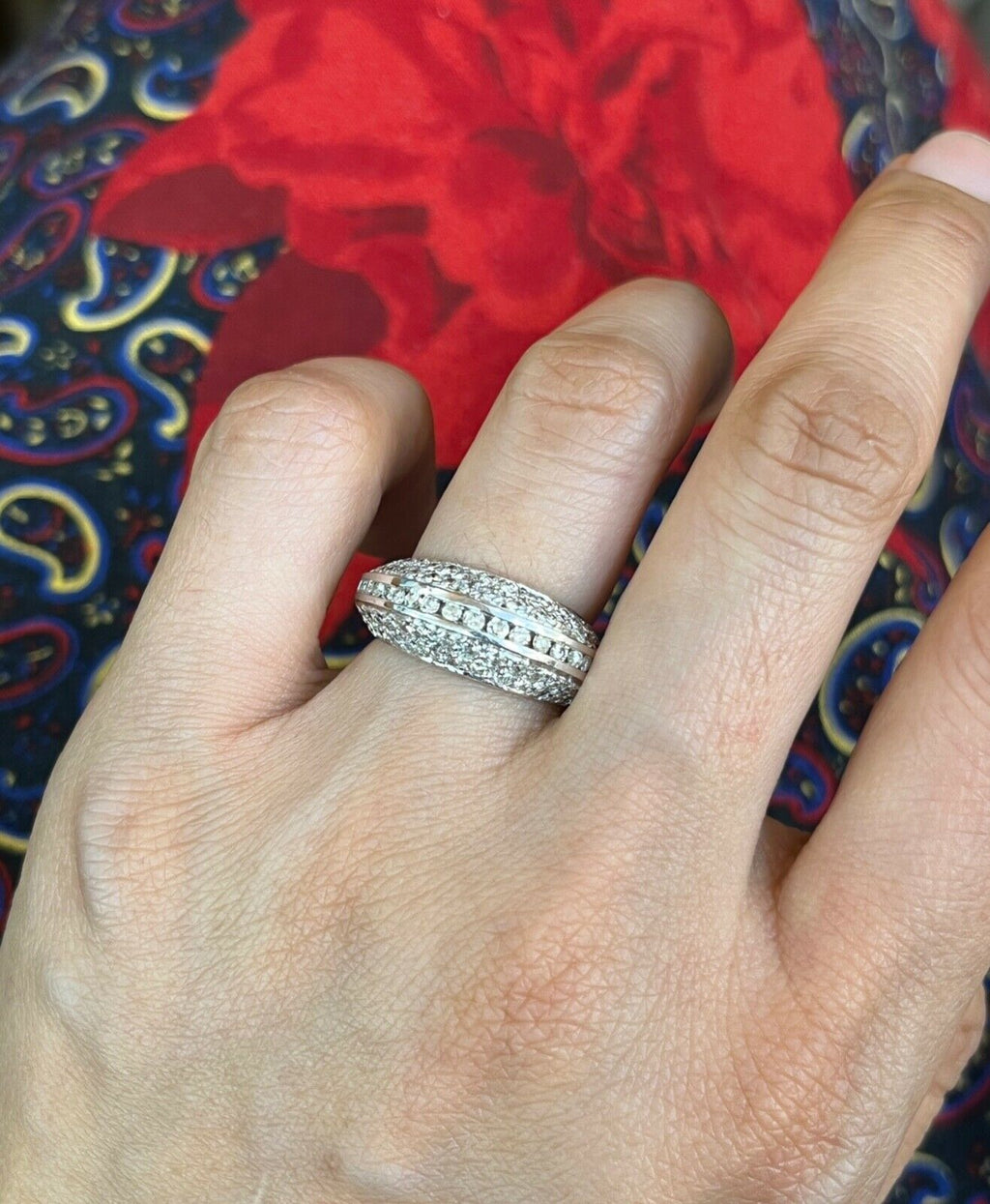Vintage 14K Gold Diamond Minimal Pave Dome Ring, Wedding Band.