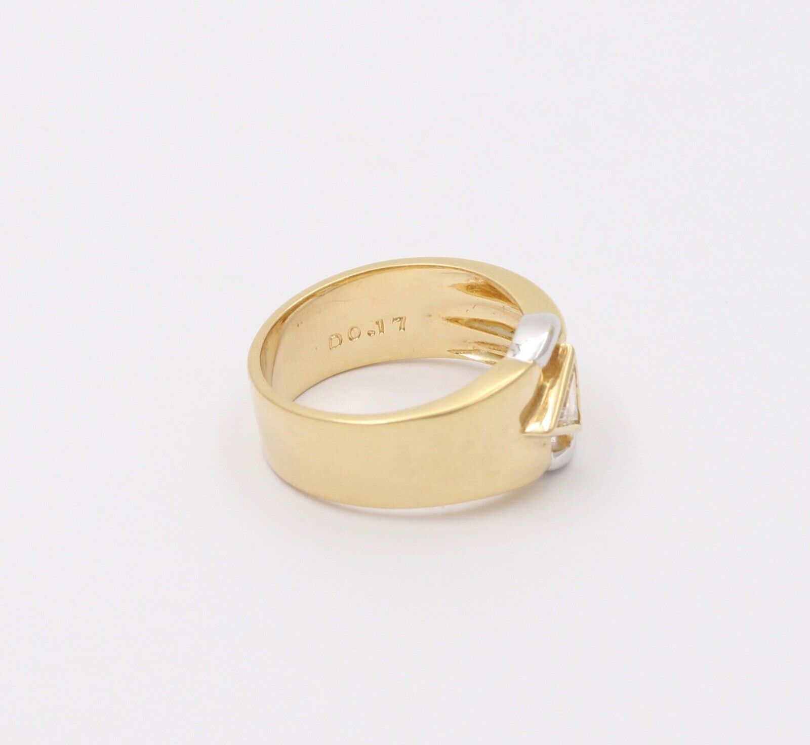 Vintage Geometric Trillion Cut Diamond 18K Yellow White Gold Ring