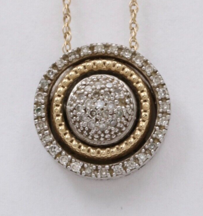 Vintage 14K & Sterling Silver Diamond Pendant , Necklace