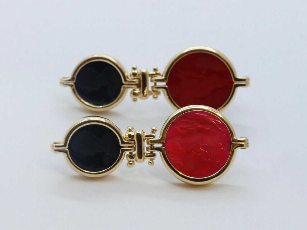 Italian 18K Yellow Gold Art Glass Portrait Cherub Dangle Earrings