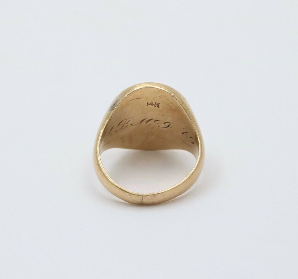 Vintage 14K Yellow Gold 1869 Stag Deer Intaglio Signet Estate Ring