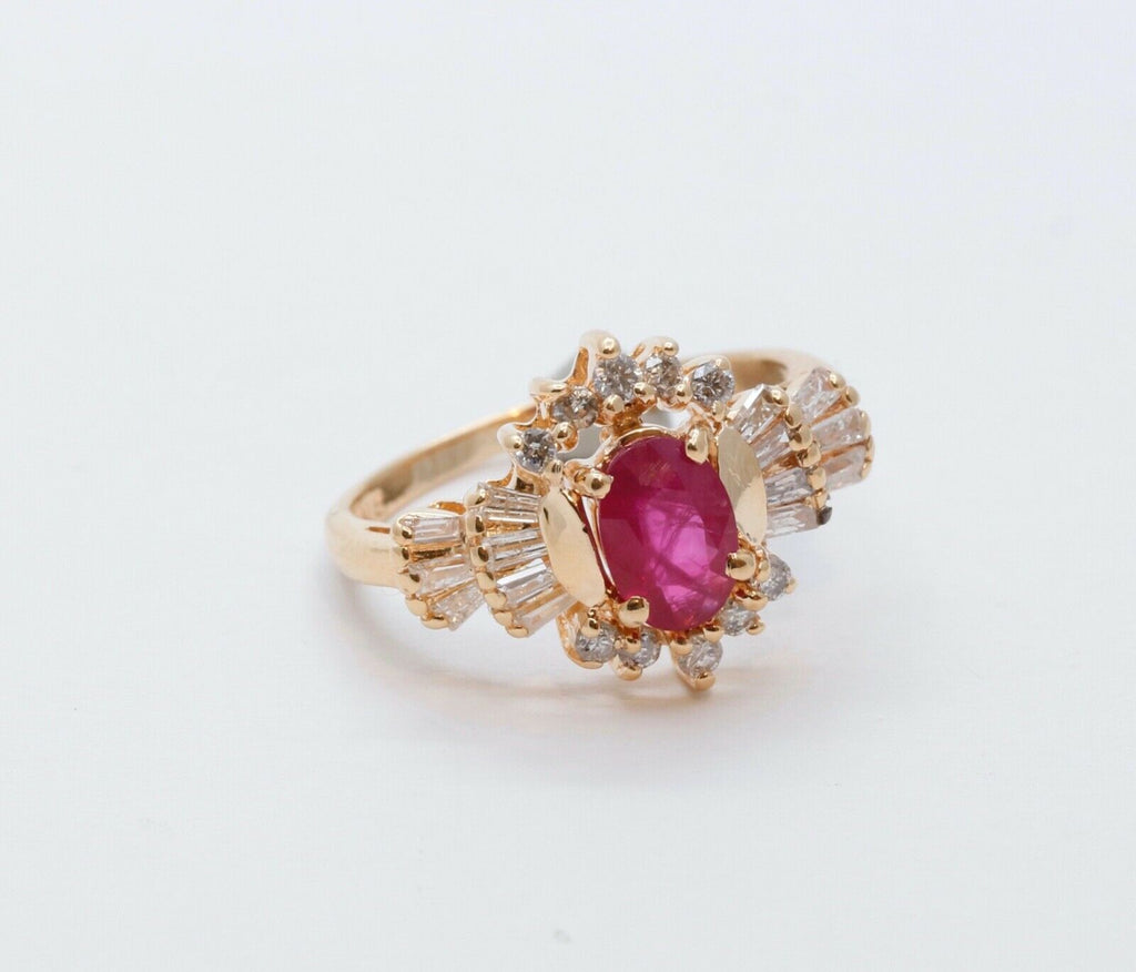 Vintage Ruby Diamonds 14K Yellow Gold Ring