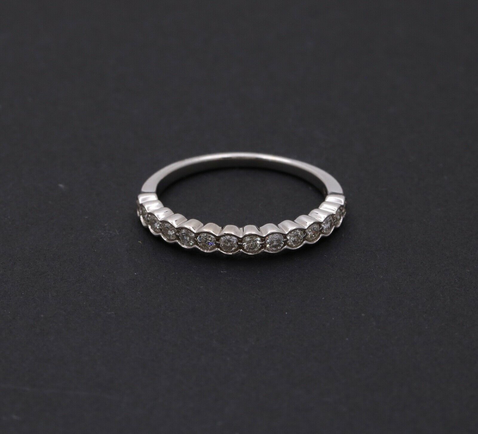 Vintage Diamonds 14K White Gold Wedding Band Stacking Ring