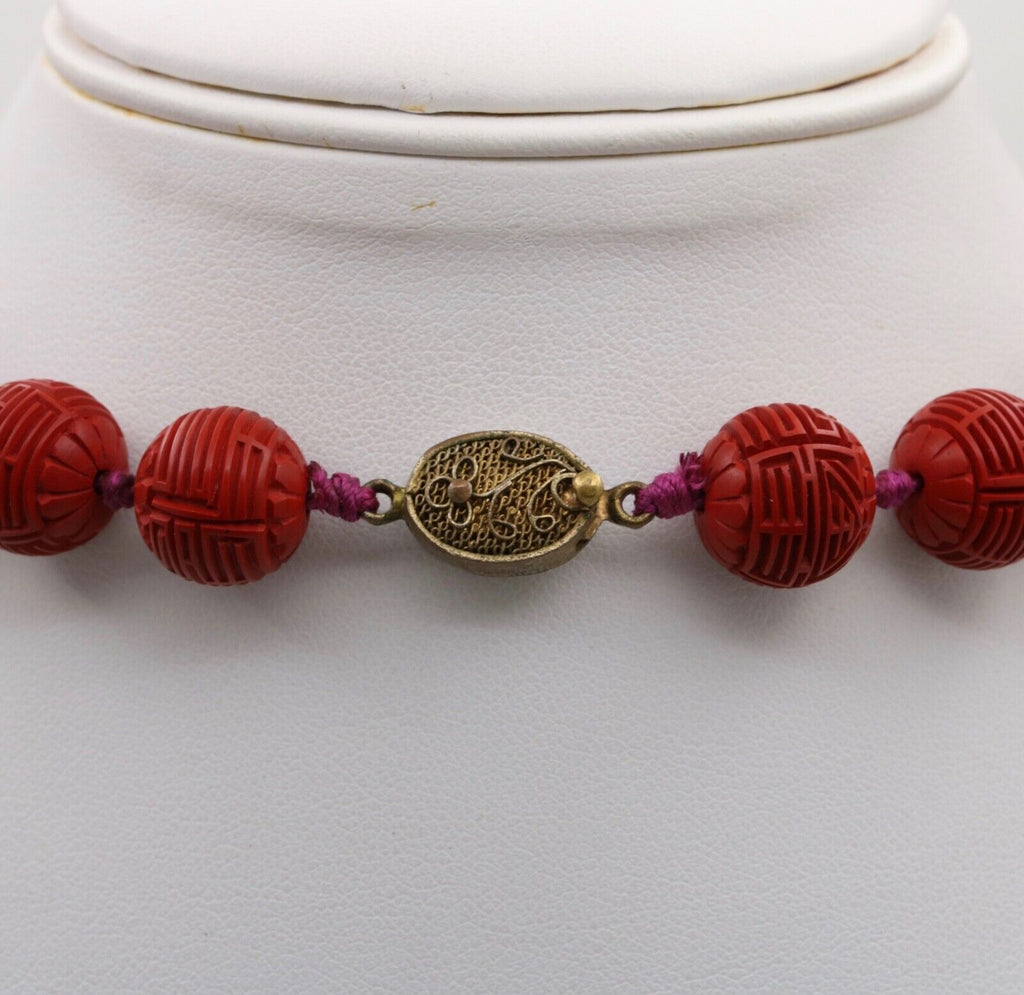 Vintage Red Cinnabar Chanterelle Necklace