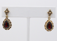 Load image into Gallery viewer, Victorian 14K Yellow Gold Teardrop Garnet Dangling Earrings
