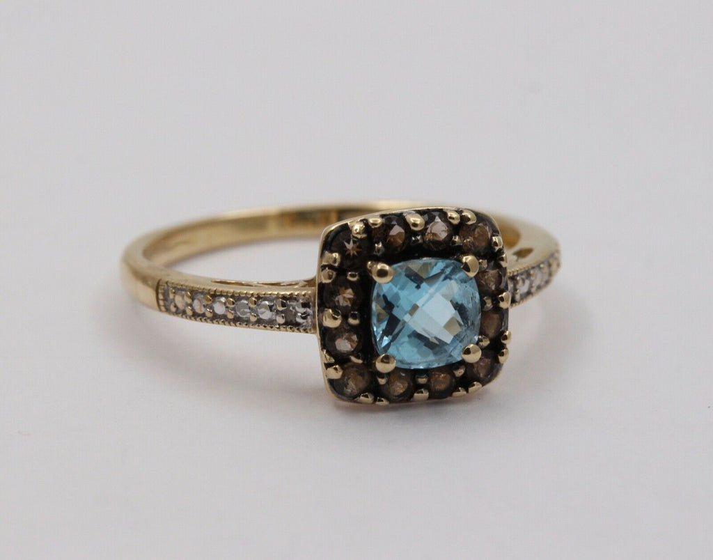 Vintage Stunning Blue Topaz Ring with Smokey Topaz Halo