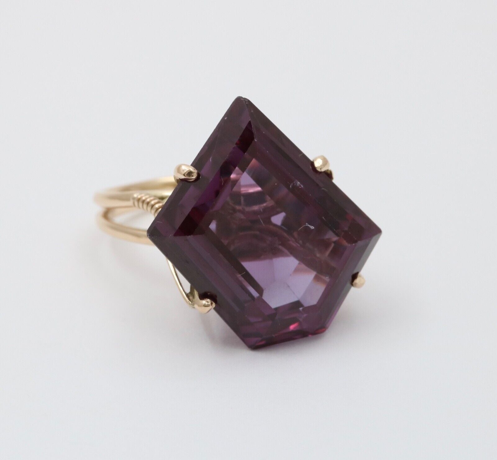 Vintage 14K White Gold Special Cut Amethyst Ring, Statement Ring.