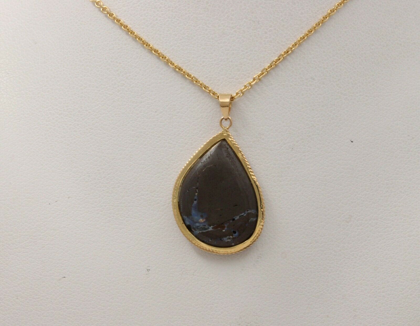 Vintage Drop Shape Boulder Opal 14K Yellow Gold Pendant, Necklace.