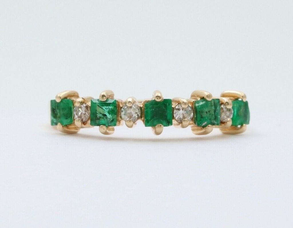 Vintage Emerald Diamonds 14K Yellow Gold Ring Band