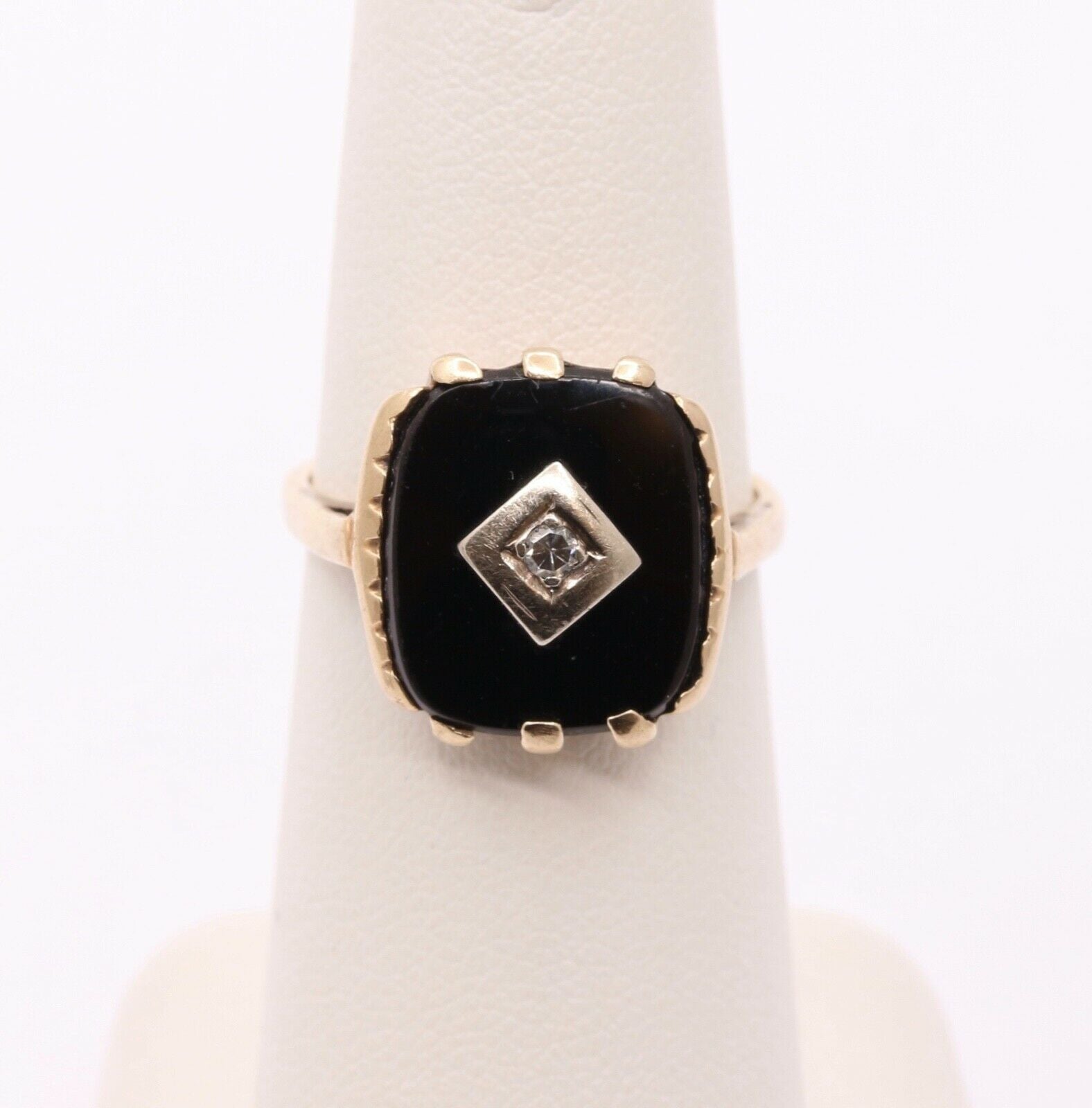 Art Deco Diamond Onyx 14K Yellow White Gold Unisex Ring