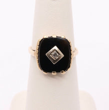 Load image into Gallery viewer, Art Deco Diamond Onyx 14K Yellow White Gold Unisex Ring
