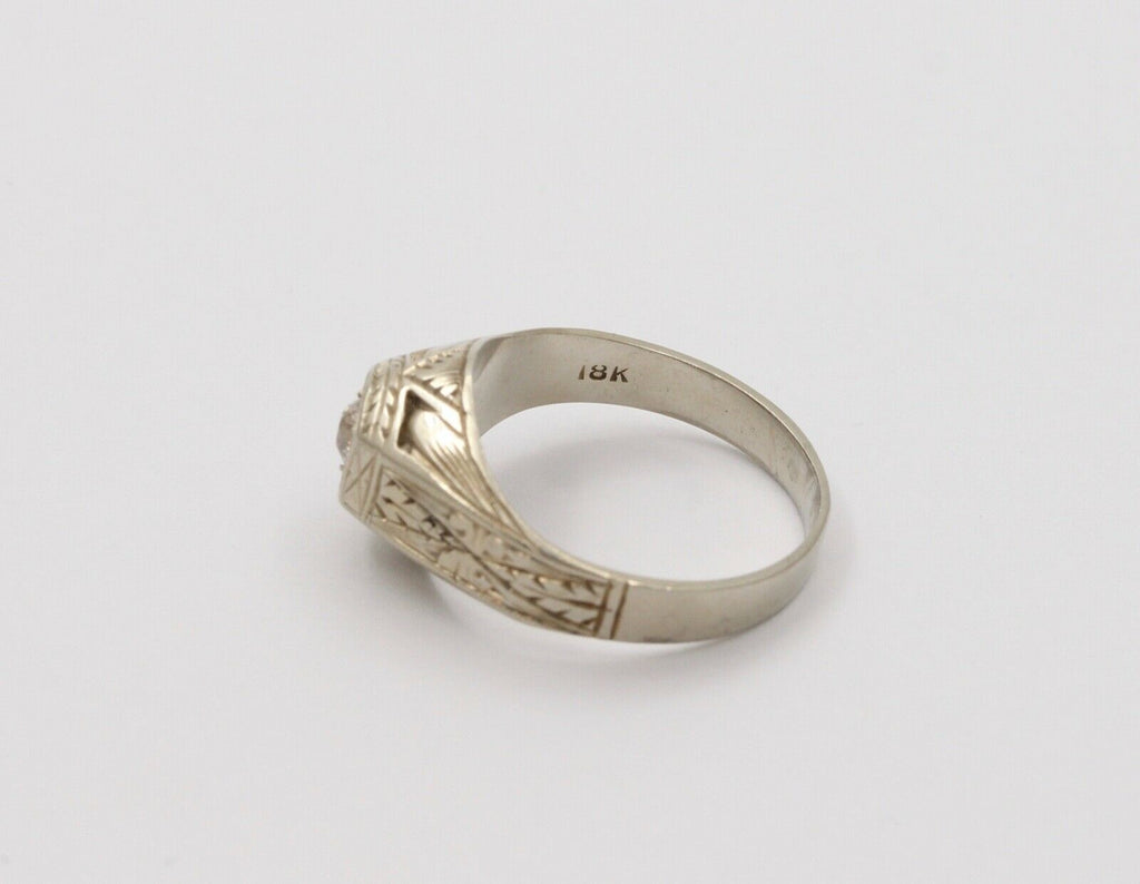Art Deco Diamond 18K White Gold Ring Band, Engagement Ring