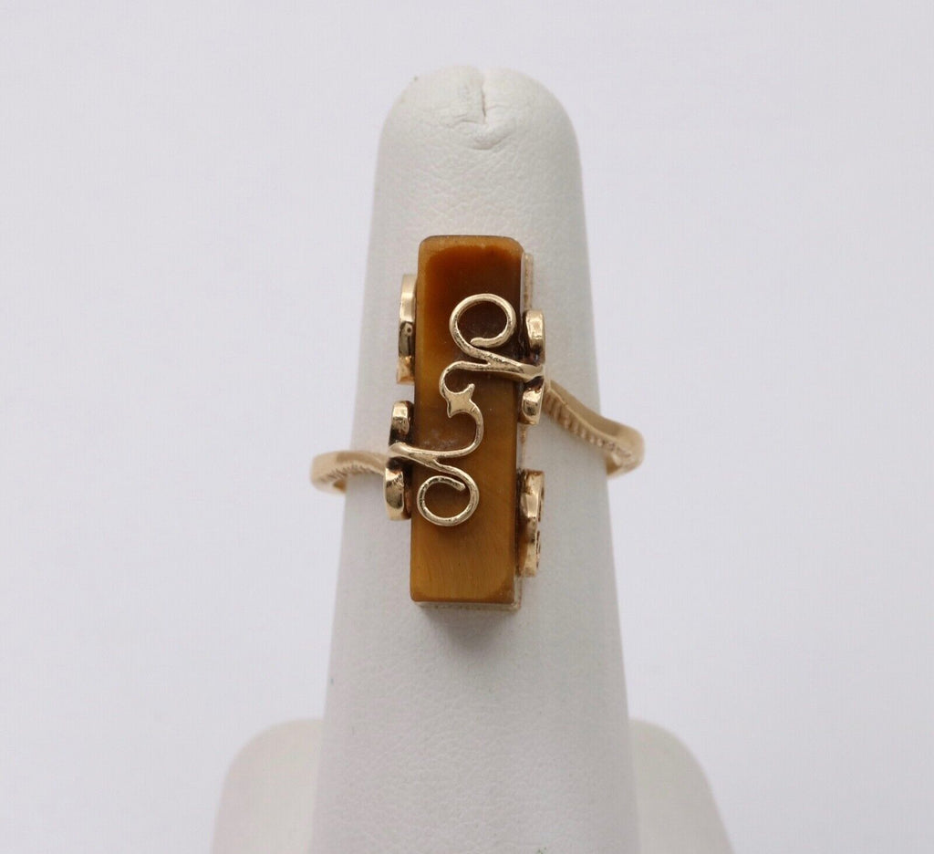 Vintage 14K Yellow Gold Tiger Eye Swirling Ring