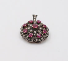 Load image into Gallery viewer, Victorian Rubies Diamonds 14K Rose Gold Silver Pendant
