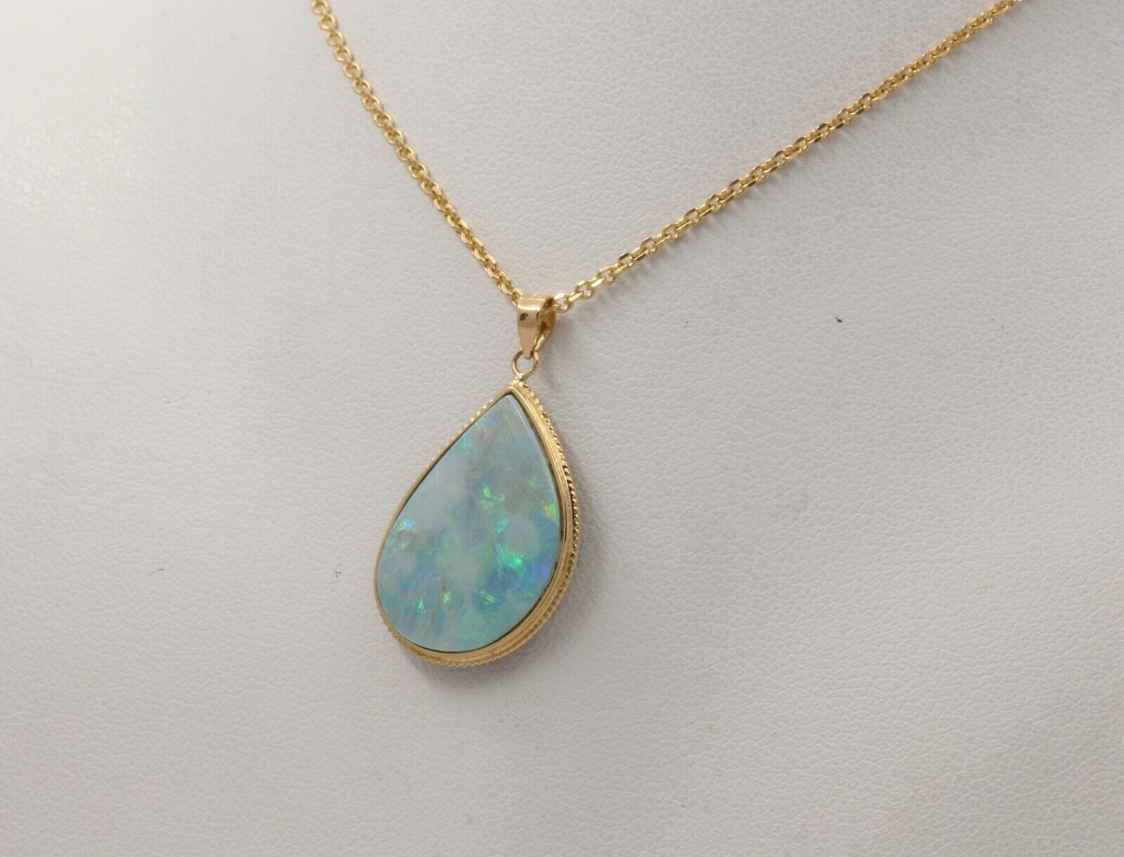 Vintage Drop Shape Boulder Opal 14K Yellow Gold Pendant, Necklace.