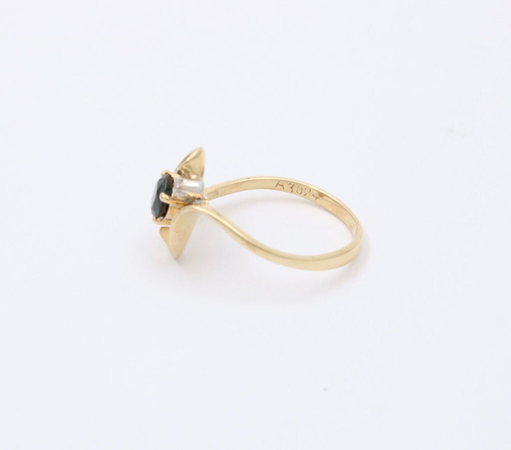 Vintage Blue Sapphire Diamonds 14K Yellow White Gold Ring