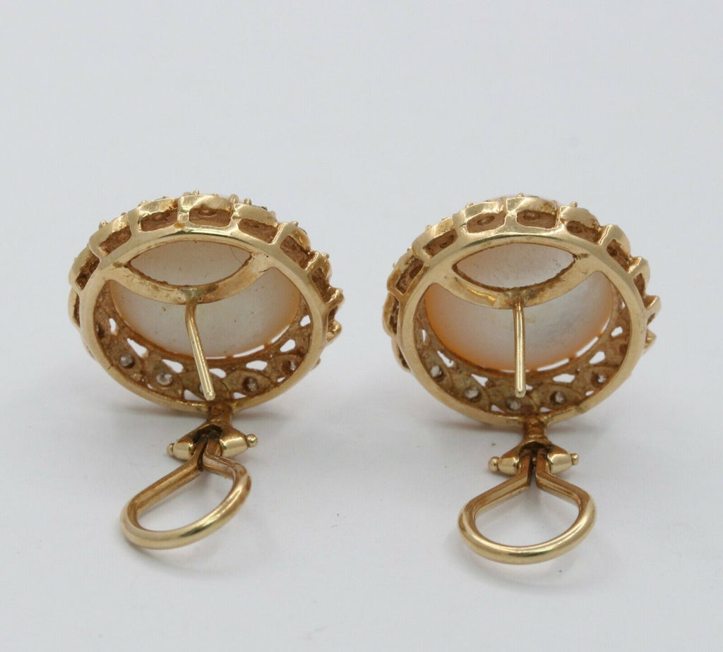 Vintage 14K Yellow Gold Mabe Pearl Diamond Earrings