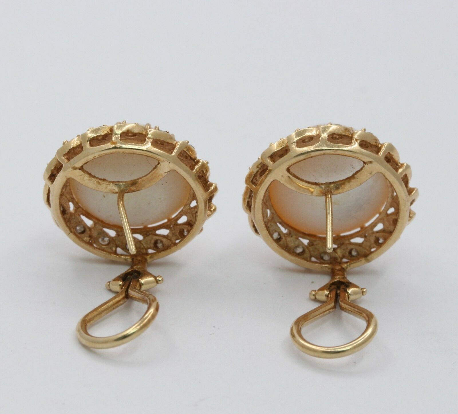 Vintage 14K Yellow Gold Mabe Pearl Diamond Earrings