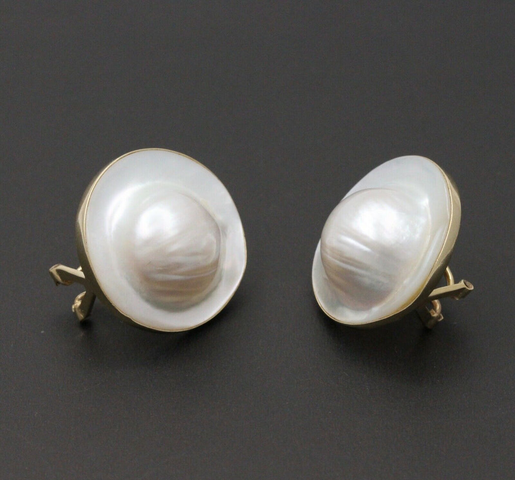 Vintage Mabe Pearl 14K Yellow Gold Earrings