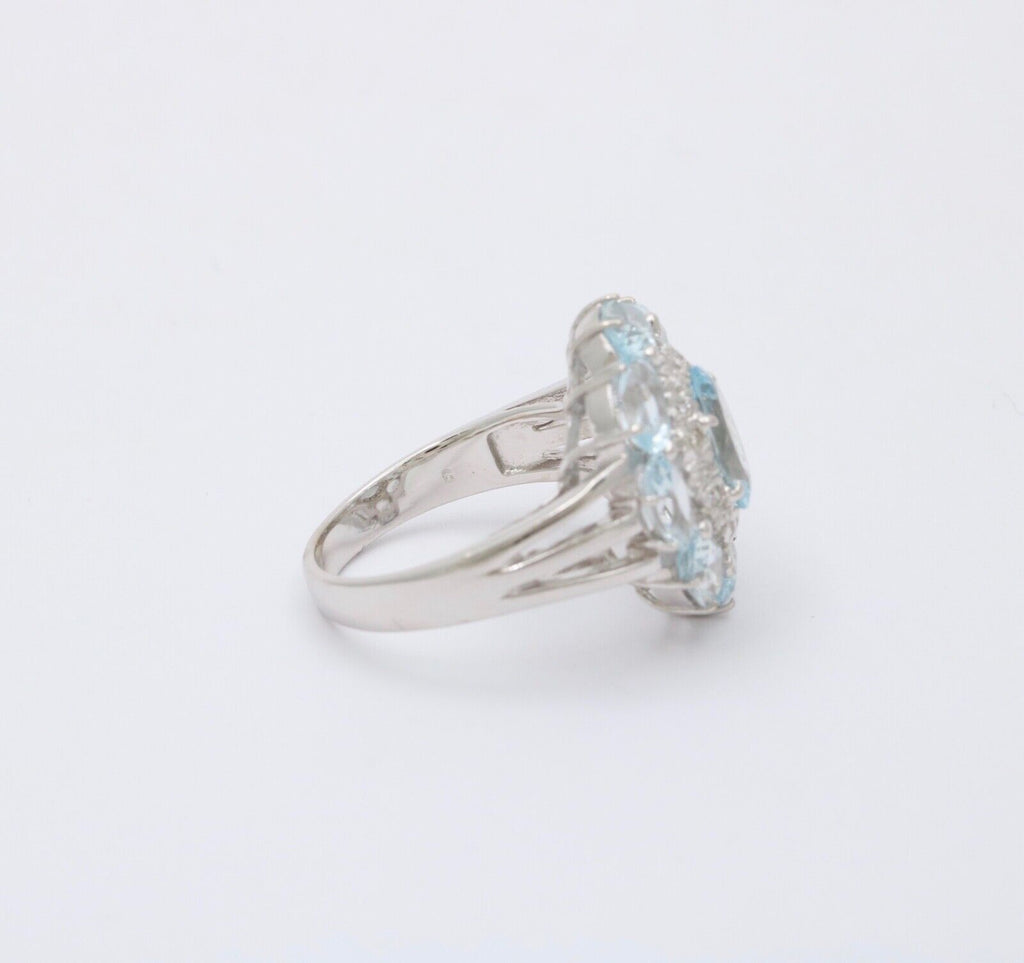 Vintage 18K White Gold Aquamarine and Diamond Ring