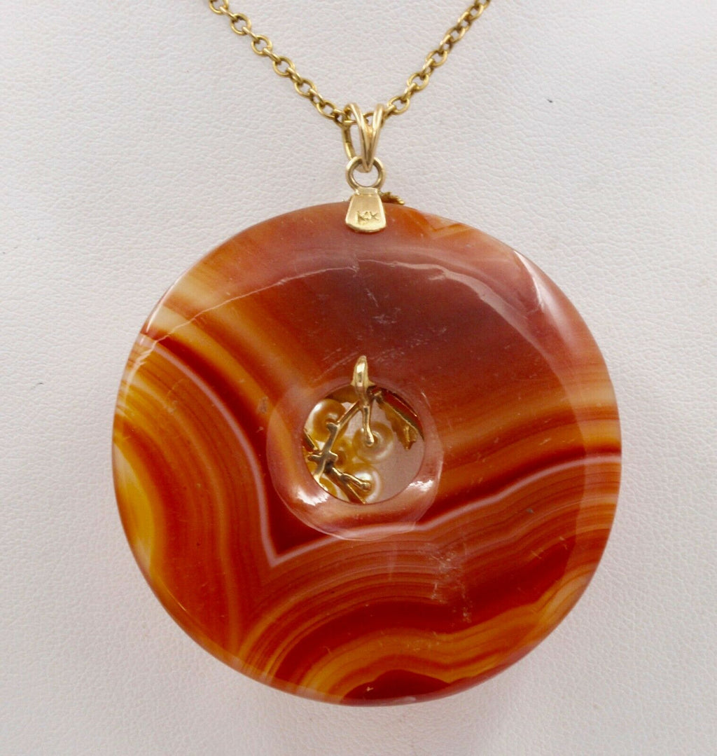 Vintage 14K Yellow Gold Large Sardonyx Pearl Pendant