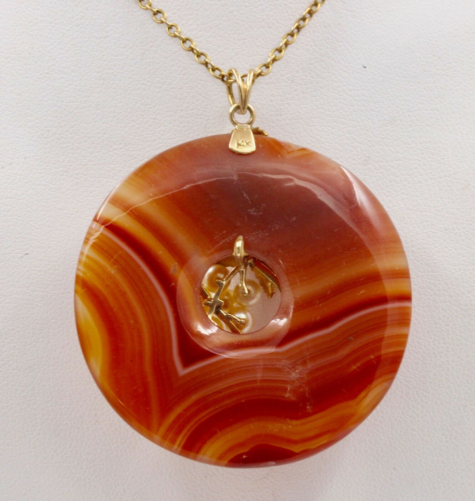 Vintage 14K Yellow Gold Large Sardonyx Pearl Pendant