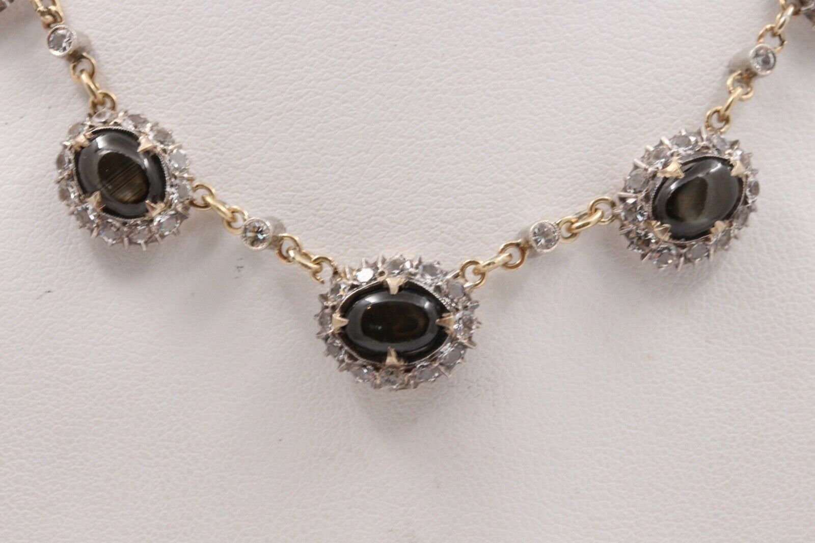 Vintage Black Star Sapphires White Sapphires 14K YG Necklace
