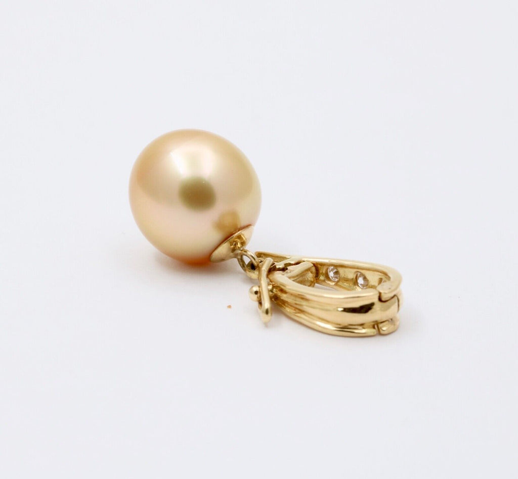 Vintage 18K Yellow Gold South Sea Golden Pearl Diamond Pendant, Necklace
