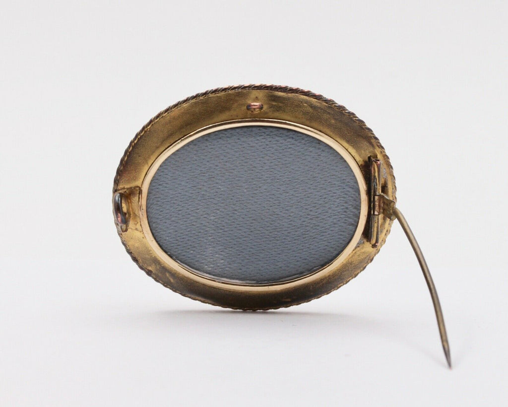 Victorian Etruscan Revival Turquoise 10K Yellow Gold Brooch Pendant Momento