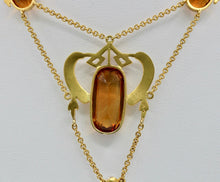 Load image into Gallery viewer, Art Nouveau 14K Yellow Gold Citrine Pearl Enamel Pendant Necklace
