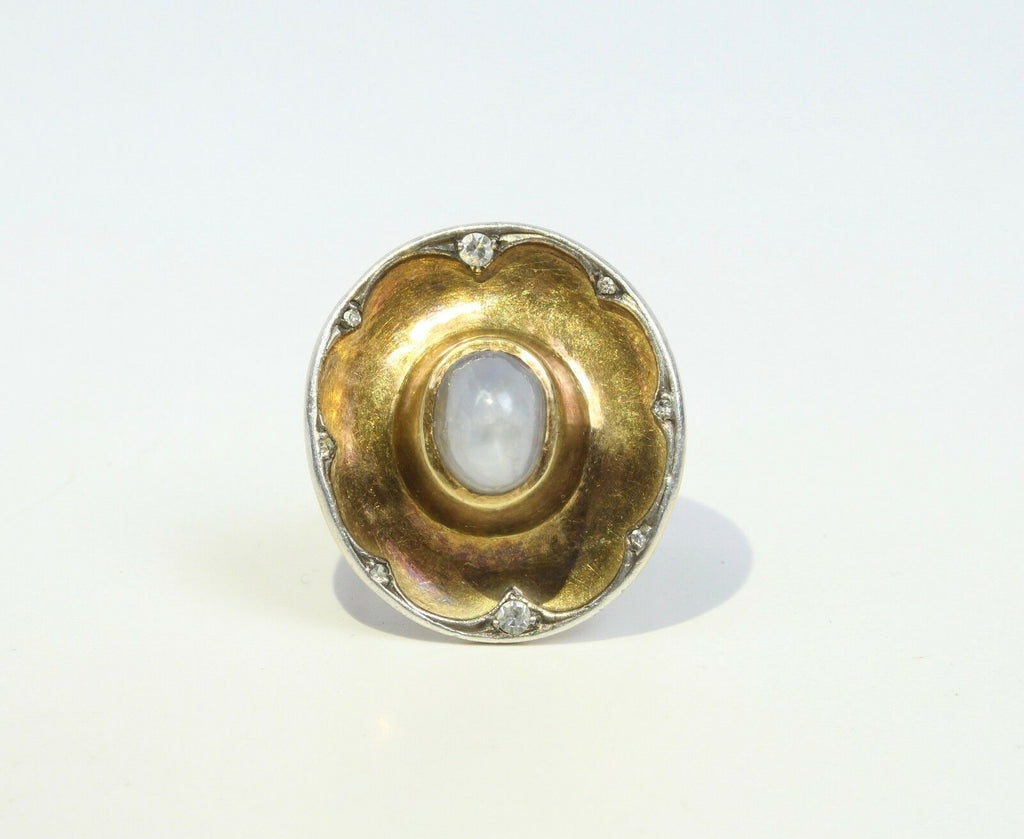Vintage Star Sapphire Diamonds 18K Yellow Gold Cowboy Hat Ring