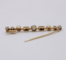 Load image into Gallery viewer, Antique Art Deco 18K Gold Diamond &amp; Pearl Bar Pin.
