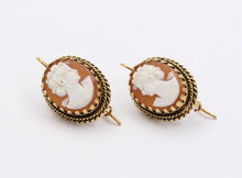 Load image into Gallery viewer, Victorian Revival Agate Cameo 14K Yellow Gold Earrings
