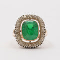 Vintage Emerald Diamonds 14K Yellow White Gold Ring