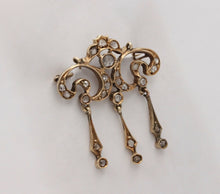 Load image into Gallery viewer, Elegant Victorian Rose Cut Diamonds 14K Yellow Gold Brooch Pendant
