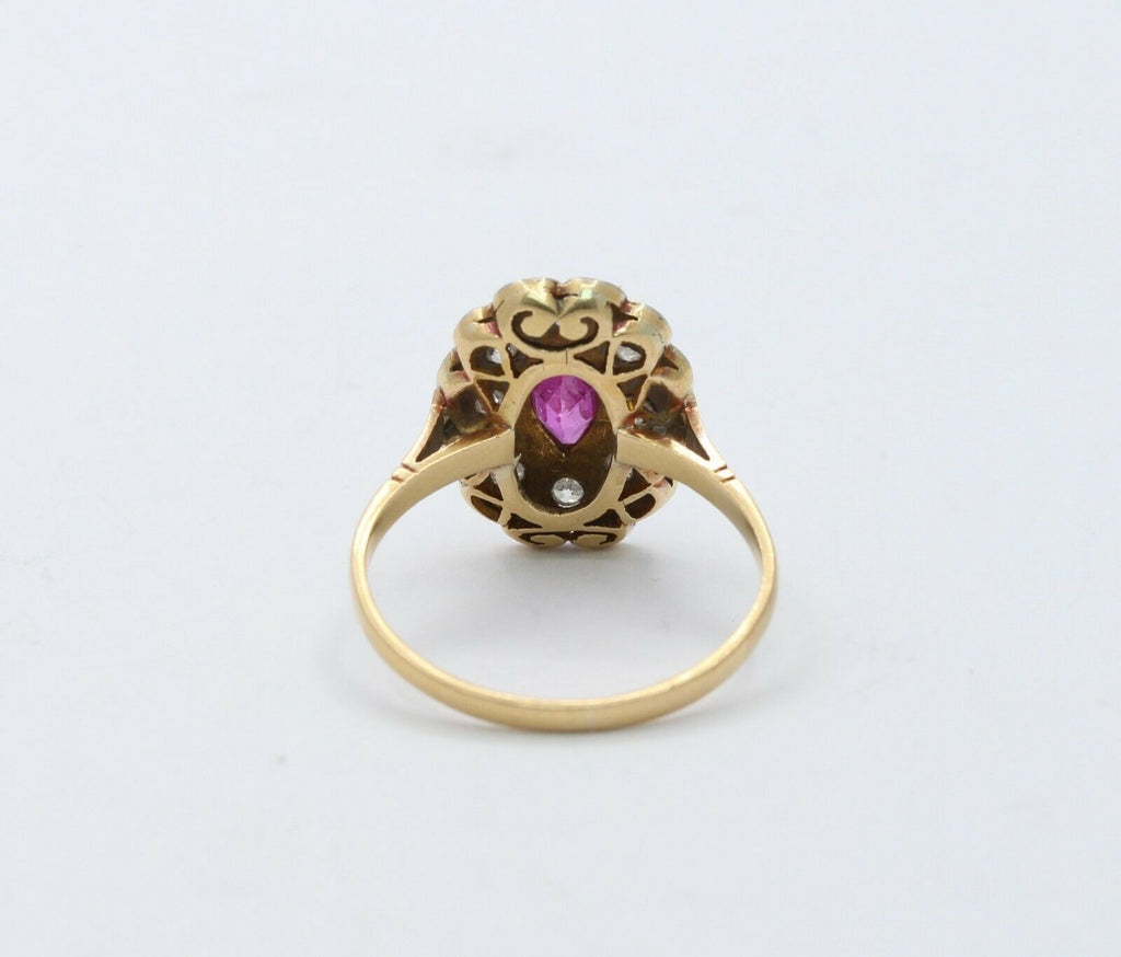 Victorian 18K Yellow Gold and Platinum Diamond Pink Sapphire Ring