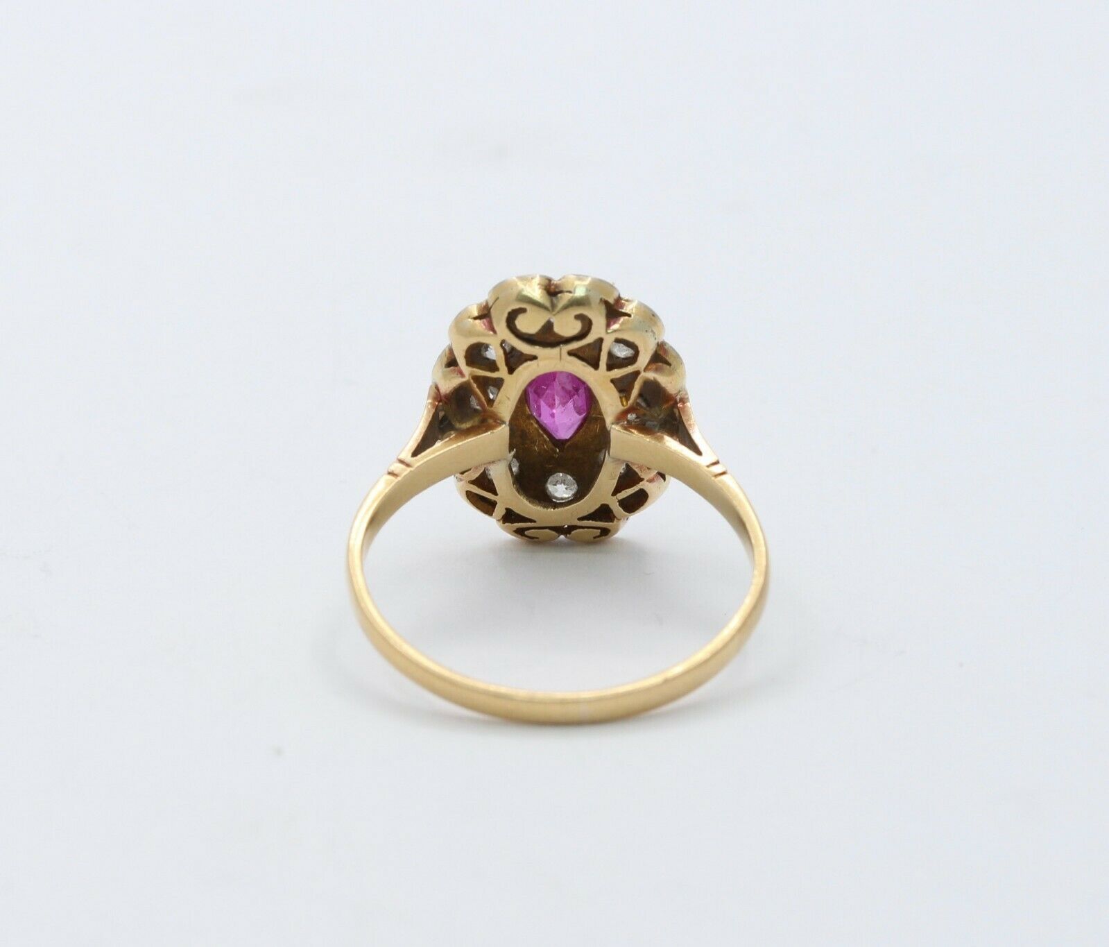 Victorian 18K Yellow Gold and Platinum Diamond Pink Sapphire Ring