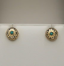 Load image into Gallery viewer, Vintage 14K Turquoise Black Enamel Forget Me Not Studs
