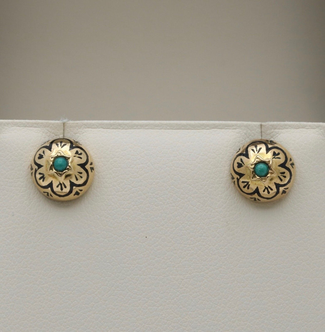 Vintage 14K Turquoise Black Enamel Forget Me Not Studs