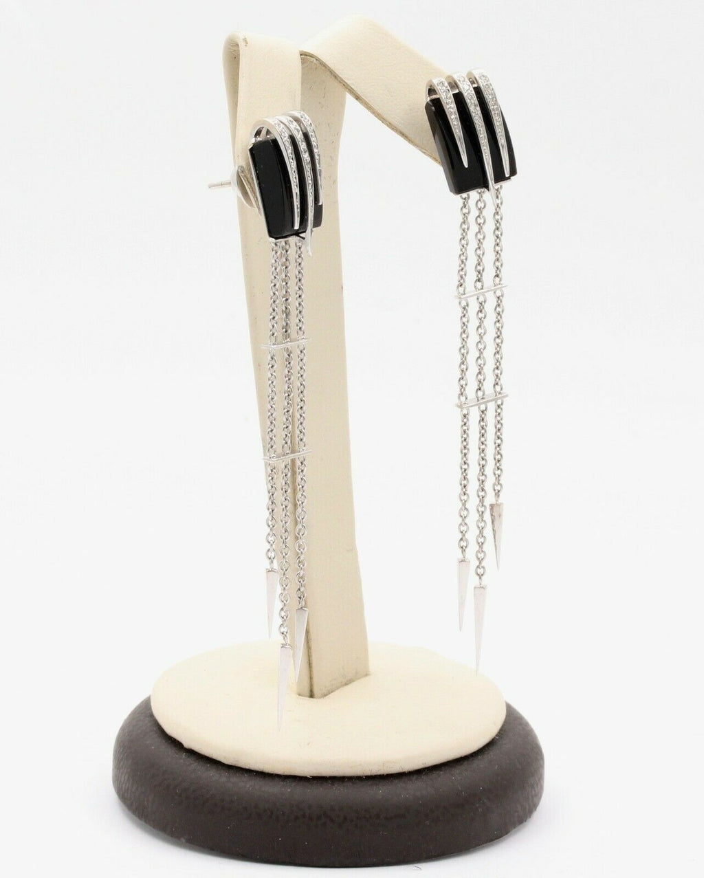Vintage 14K White Gold Chandelier Onyx Diamond Earrings