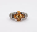 Unique Clover Shape Checkerboard Cut Citrine 14K White Gold Diamond Ring , Engag