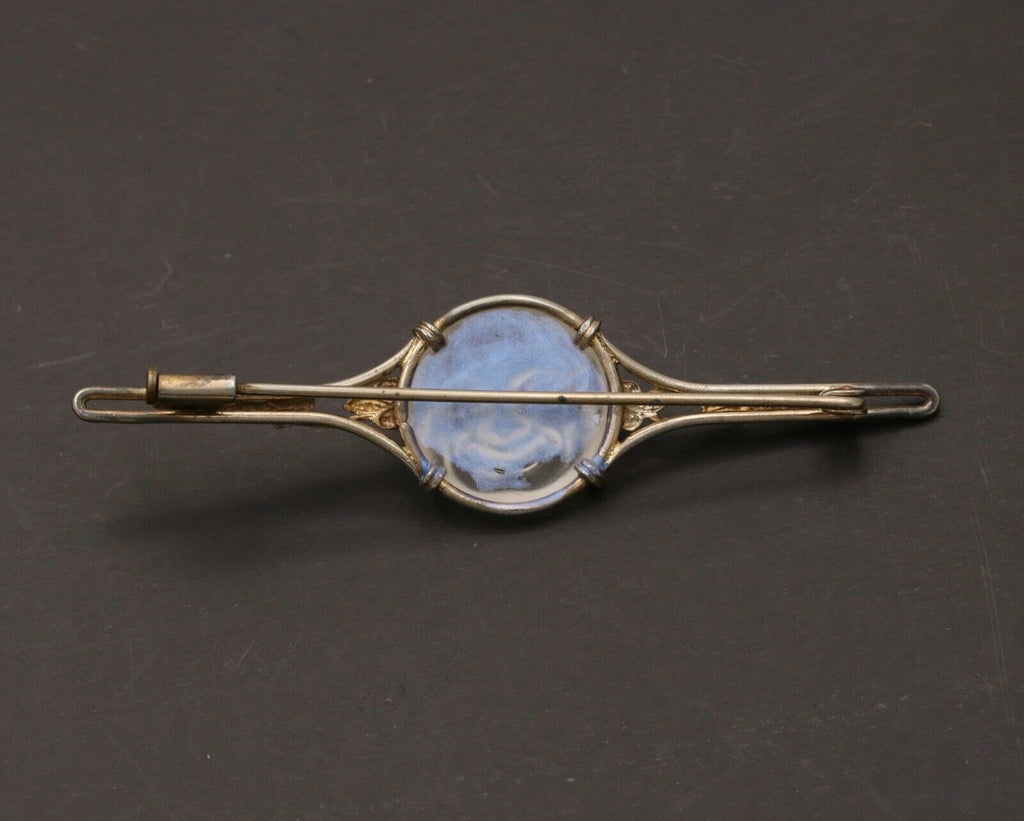 Vintage Man In The Moon Art Glass GF Brooch Pin