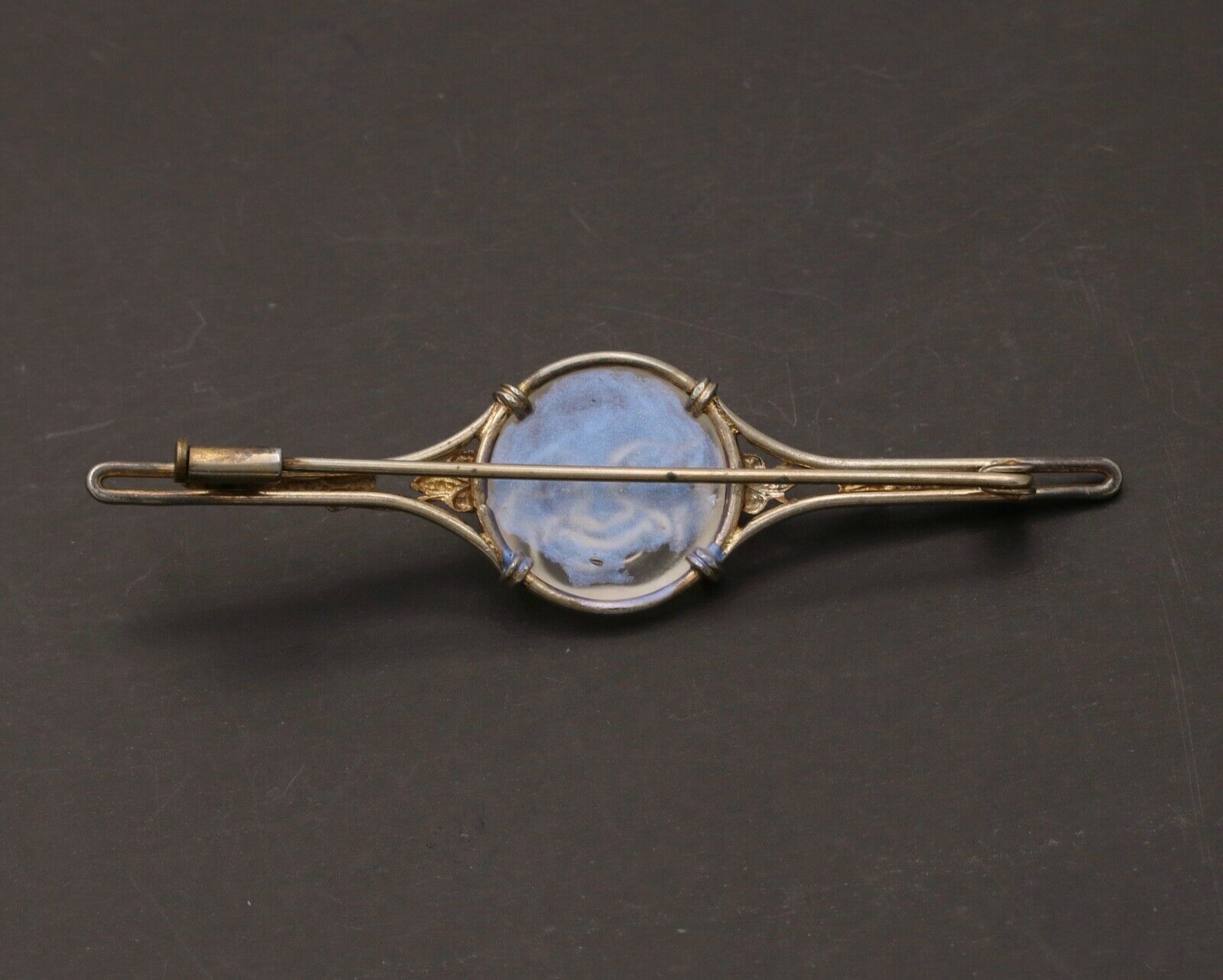 Vintage Man In The Moon Art Glass GF Brooch Pin